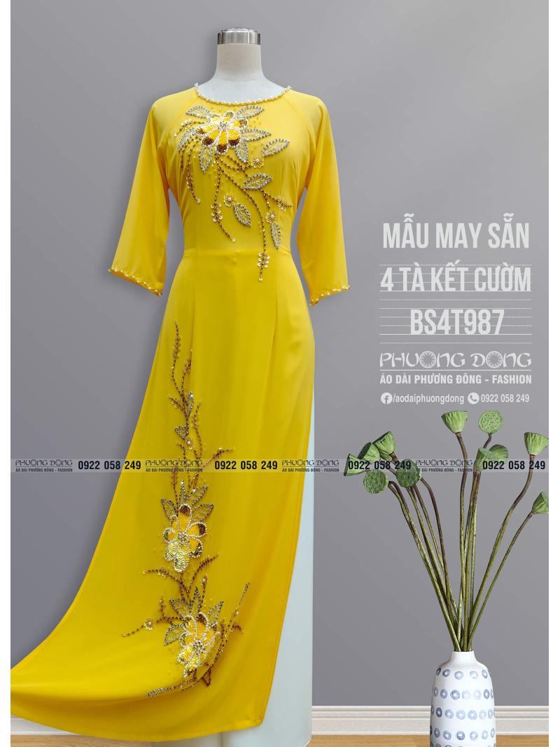 Áo Dài Bà Sui 2 Lớp 4 Tà Kết Cườm Pha Lê BS4T987